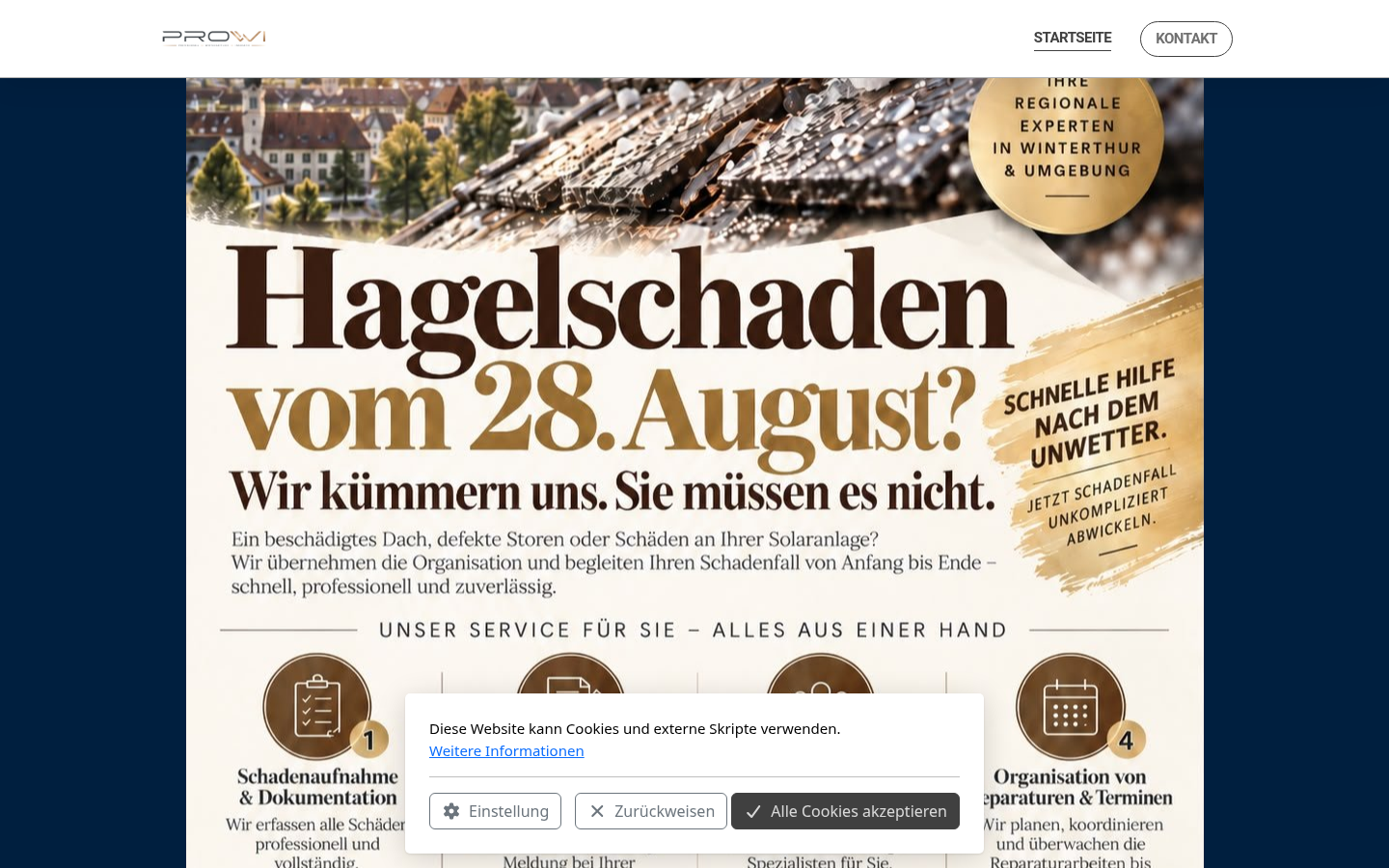 Bildschirmfoto der heutigen Startseite von prowi.ch